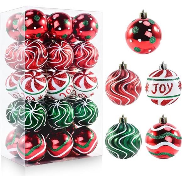 30 PCS Christmas Balls Ornaments, 2.36'' Red Green White Balls, Shatterproof - Picture 1 of 6